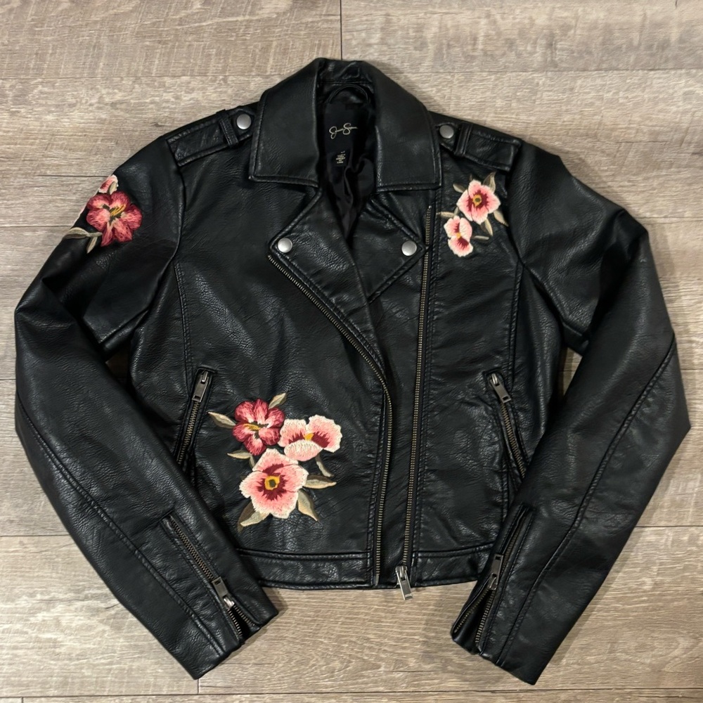 Jessica Simpson Embroidered Leather Jacket